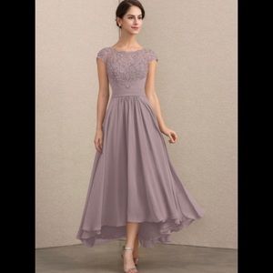 A-Line Scoop Neck Asymmetrical Chiffon Lace